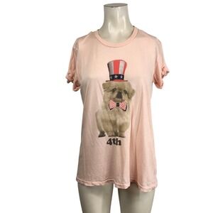 Wildfox Peach Dog Patriotic Top T Shirt Size SMALL